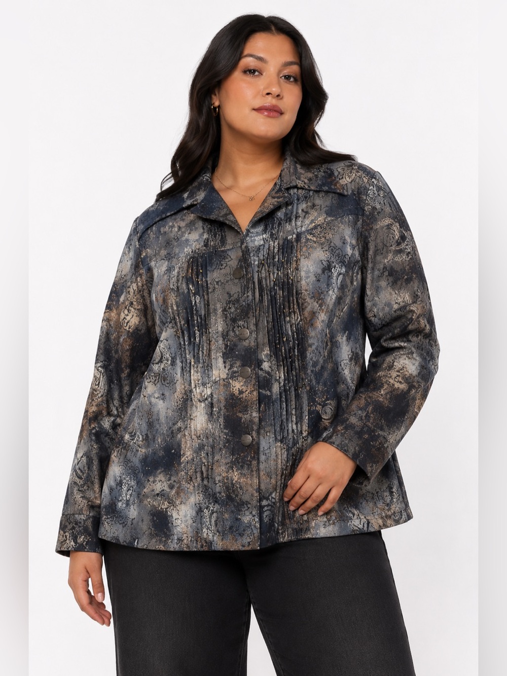 Y2K Vintage Coldwater Creek Abstract Paisley TieDye Brocade Jacket Blue/Brown 18
